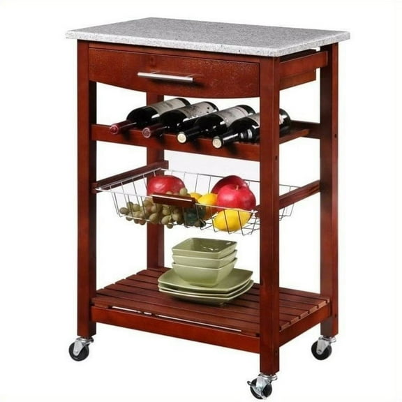 Pemberly Row Granite Top Kitchen Cart in Wenge