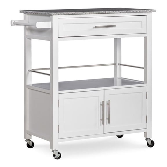 Pemberley Row Wood White Kitchen Cart Rectangular Granite Top 33.5"W x 18"D Some Assembly Required