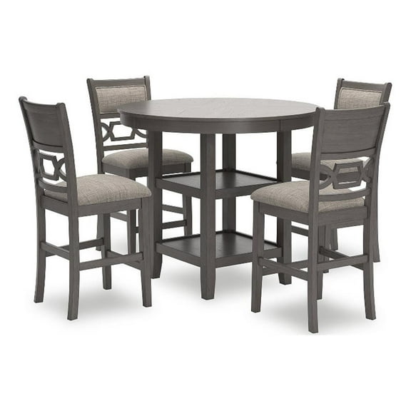 Pemberley Row Rubberwood Light Gray Dining Table Round Counter Height Reverse Diamond Pattern 42"W x 42"D x 36"H