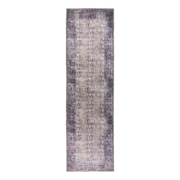 Pemberly Row Gray Distressed Washable 2 ft. x 6 ft. Fabric Runner Rug