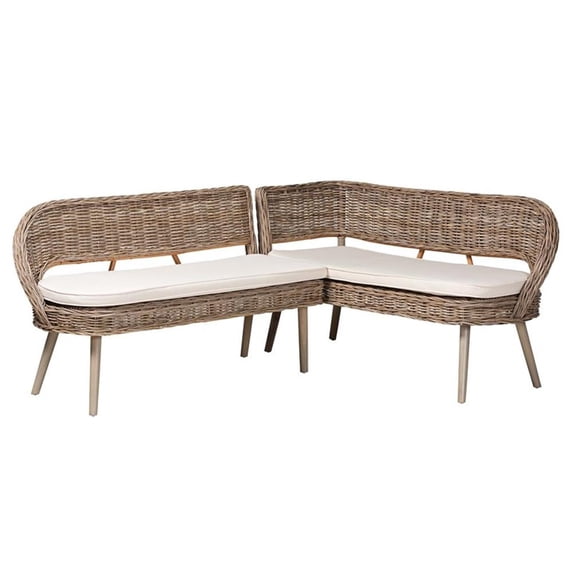 Pemberly Row Gray Seagrass and Acacia Wood 2-Piece Dining Nook Set