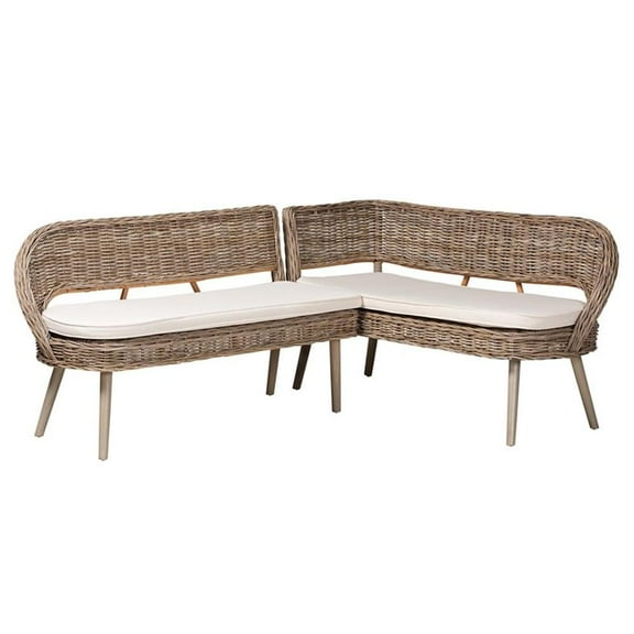 Pemberly Row Gray Seagrass and Acacia Wood 2-Piece Dining Nook Set