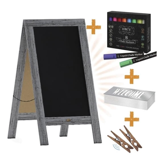 Pemberly Row Graywashed Wood A-Frame Magnetic Chalkboard Set with Markers