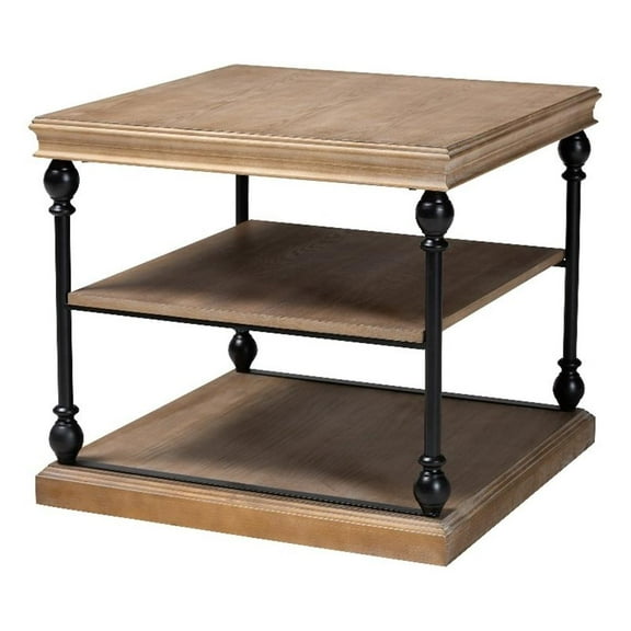 Pemberly Row Graywashed Wood and Black Metal 3-Tier End Table