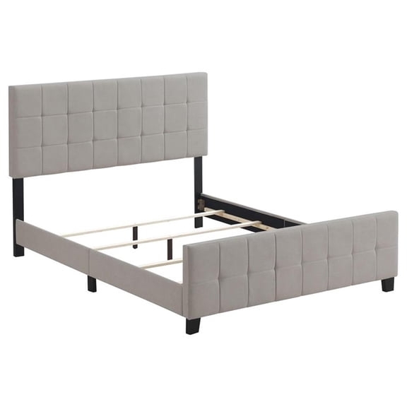 Pemberly Row Grid Tufted Upholstered Eastern King Panel Bed in Beige
