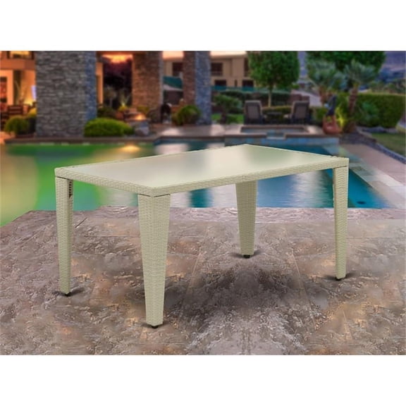 Pemberly Row Gudhjem Metal and Wicker Patio Dining Table in Natural Linen