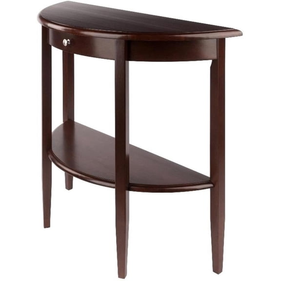 Pemberly Row Half Moon Transitional Solid Wood Console Table in Warm Walnut