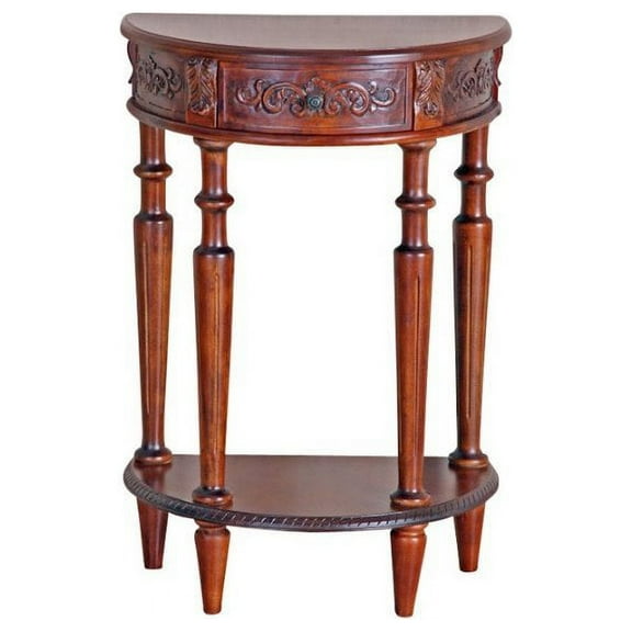 Pemberly Row Half Moon Wall Table in Dual Walnut Stain