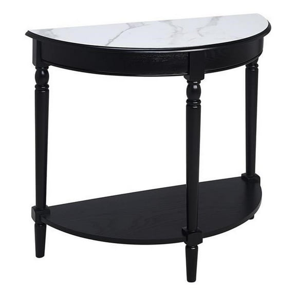 Pemberly Row Half-Round Entryway Table with Shelf in Black Wood Finish
