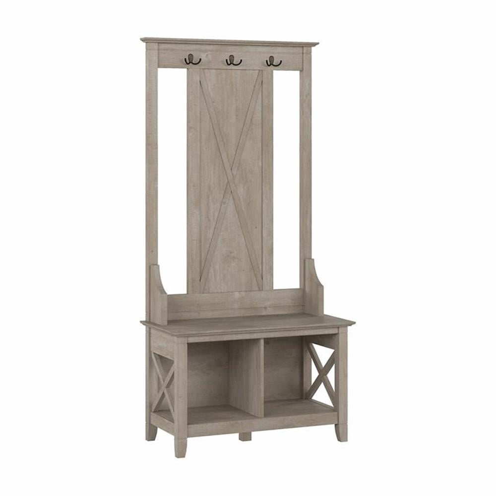 Washed Gray Engineered Wood Hall Tree with Storage Bench