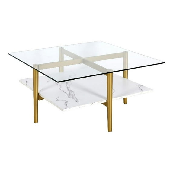 Pemberly Row Handcrafted Contemporary 32" Gold/White Coffee Table