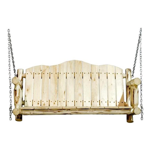 Pemberly Row Handcrafted Transitional Wood Porch Swing in Natural