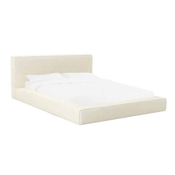 Pemberly Row Handmade Contemporary Accent Cream Linen King Bed