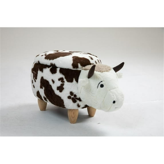 Pemberly Row Happy Cow Storage Ottoman with brown and white soft fur
