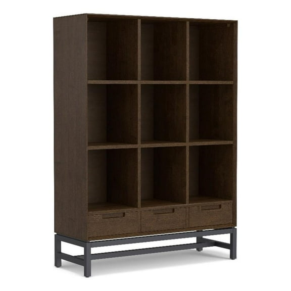 Pemberly Row Hardwood 58x42" Modern 9Cube Bookcase with Drawer in Walnut Brown