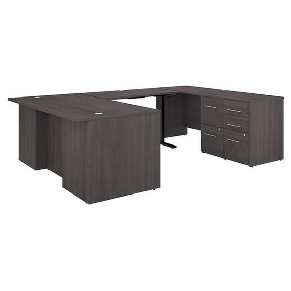 Pemberly Row Height Adjustable U Shaped Desk in Storm Gray - Engineered Wood
