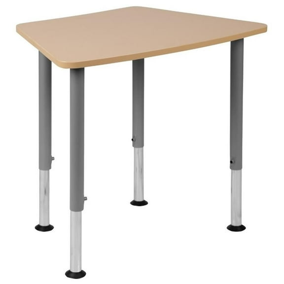 Pemberly Row Hexagonal Collaborative Adjustable Student Desk in Natural