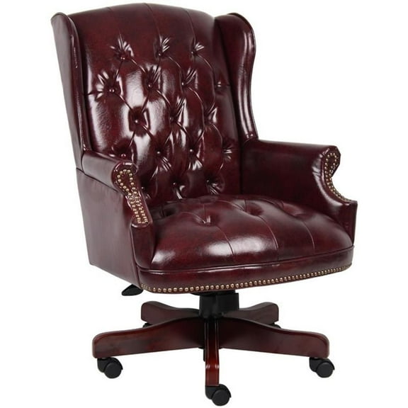 Pemberly Row High Back Faux Leather Tufted Executive Chair in Oxblood