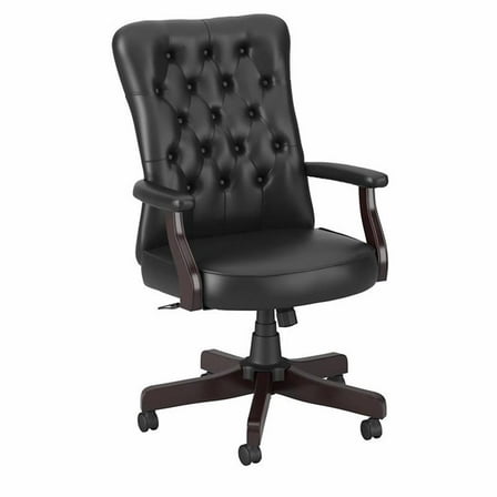 Pemberly Row High Back Tufted Office Chair with Arms in Black Leather