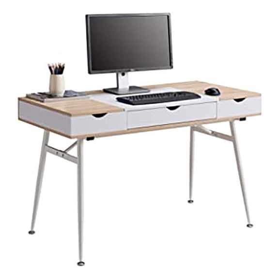 Pemberly Row Home Computer Desk with Drawers and Split Top Storage in Oak/White