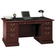 Pemberly Row Home Office Executive Wood Desk in Cherry with 3 File Drawers