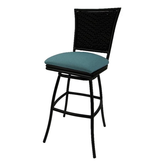 Pemberly Row Indoor 30" Bar Stool Armless in Aqua Blue Stripe/Black Frame