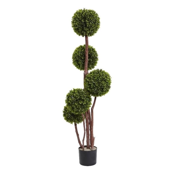 Pemberly Row Indoor/Outdoor 48" Boxwood Topiary Tree UV Resistant Green/Black