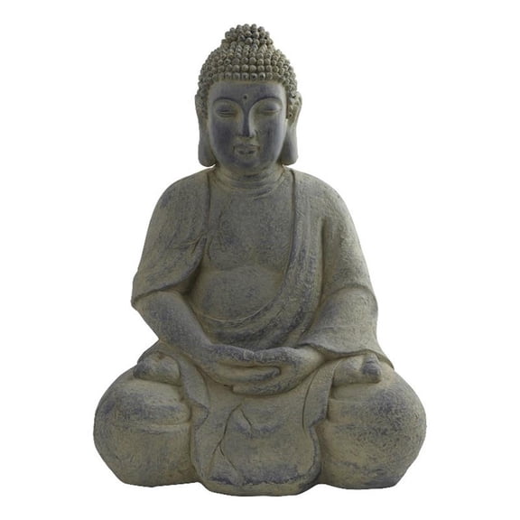 Pemberly Row Indoor/Outdoor Fiber Clay Full Buddha Pose Statue in Gray