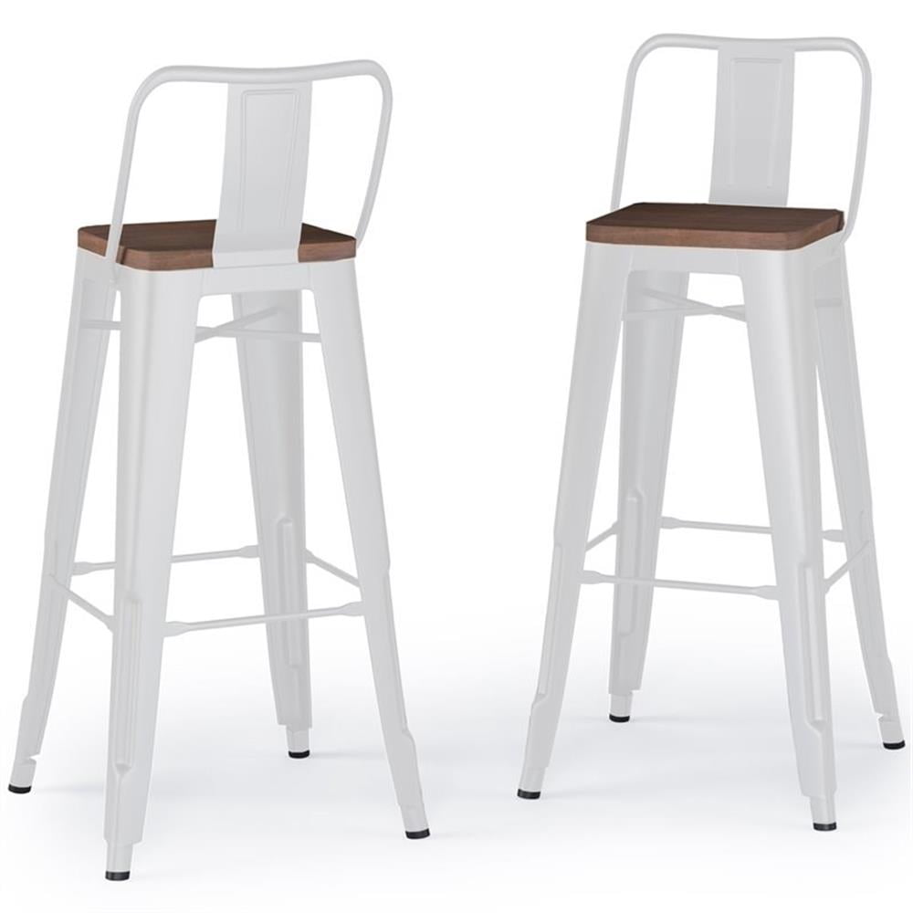 Rayne White 30 Inch Industrial Metal and Wood Bar Stool Set