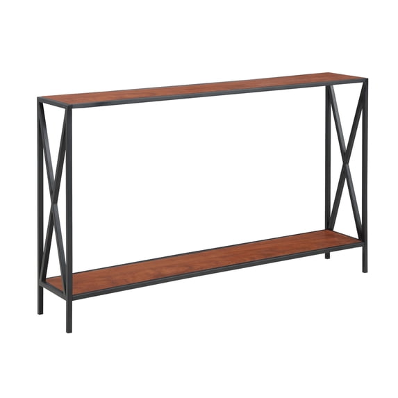 Pemberly Row Industrial Console Table in Black Metal and Cherry Wood Finish