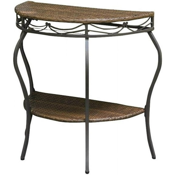 Pemberly Row Industrial Half Moon Patio Table in Antique Brown