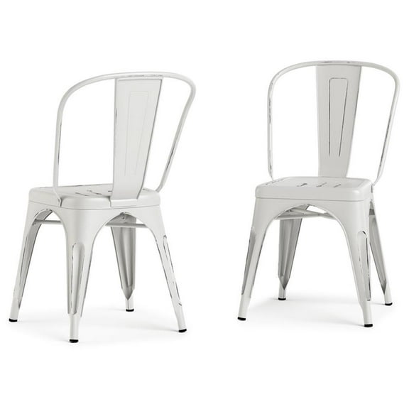 Pemberly Row Industrial Metal Dining Side Chair (Set of 2) in Distressed White