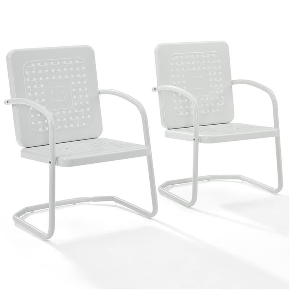 White Steel Mid Century Modern Outdoor C Spring Chairs, Set of 2