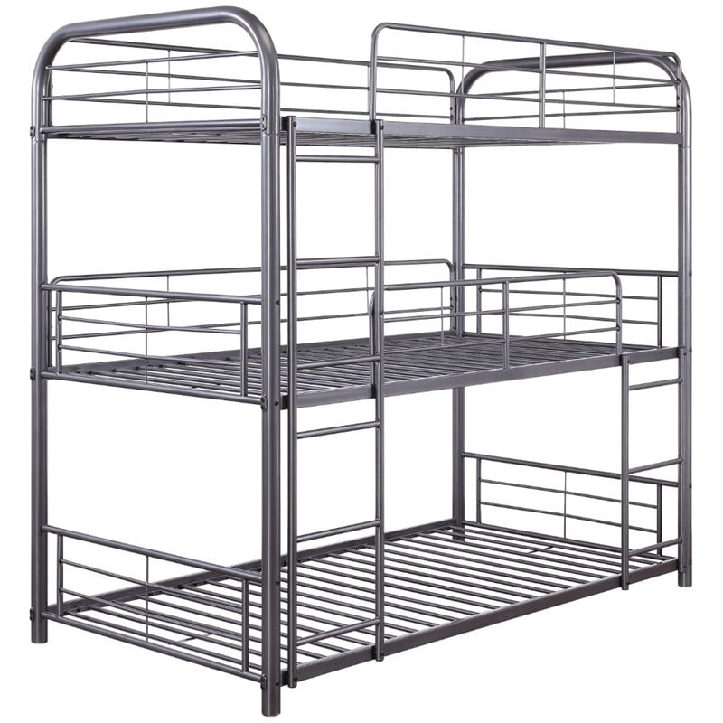 Pemberly Row Industrial Metal Triple Twin Bunk Bed in Gunmetal ...