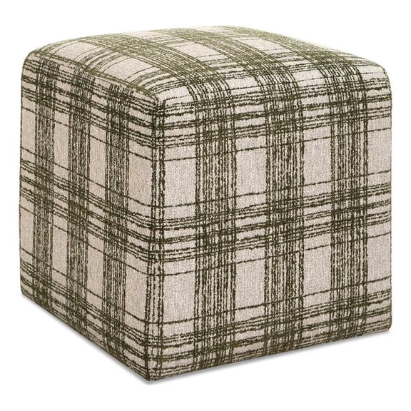 Pemberly Row Ireland Plaid Upholstered Round Ottoman in Forest Green