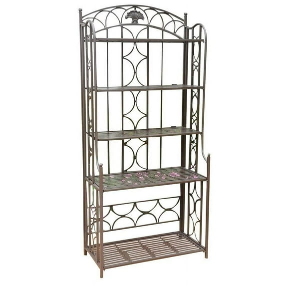 Pemberly Row Iron Bakers Rack in Matte Brown