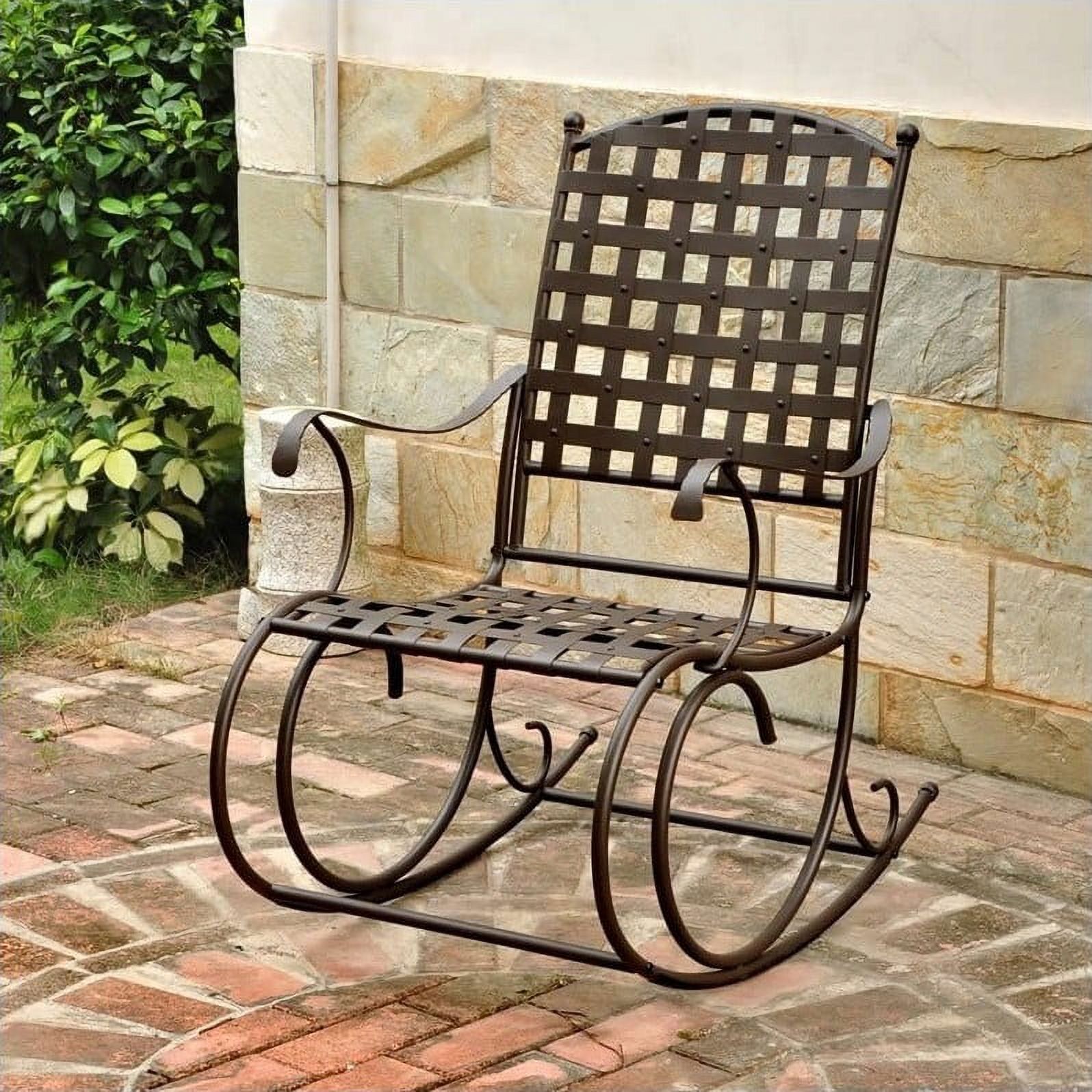 Pemberly Row Iron High-Back Patio Rocker in Brown - image 1 of 2