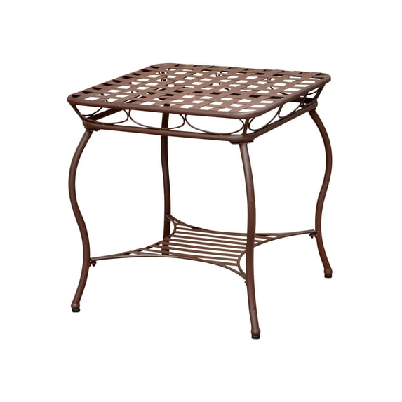 Pemberly Row Iron Patio End Table in Matte Brown
