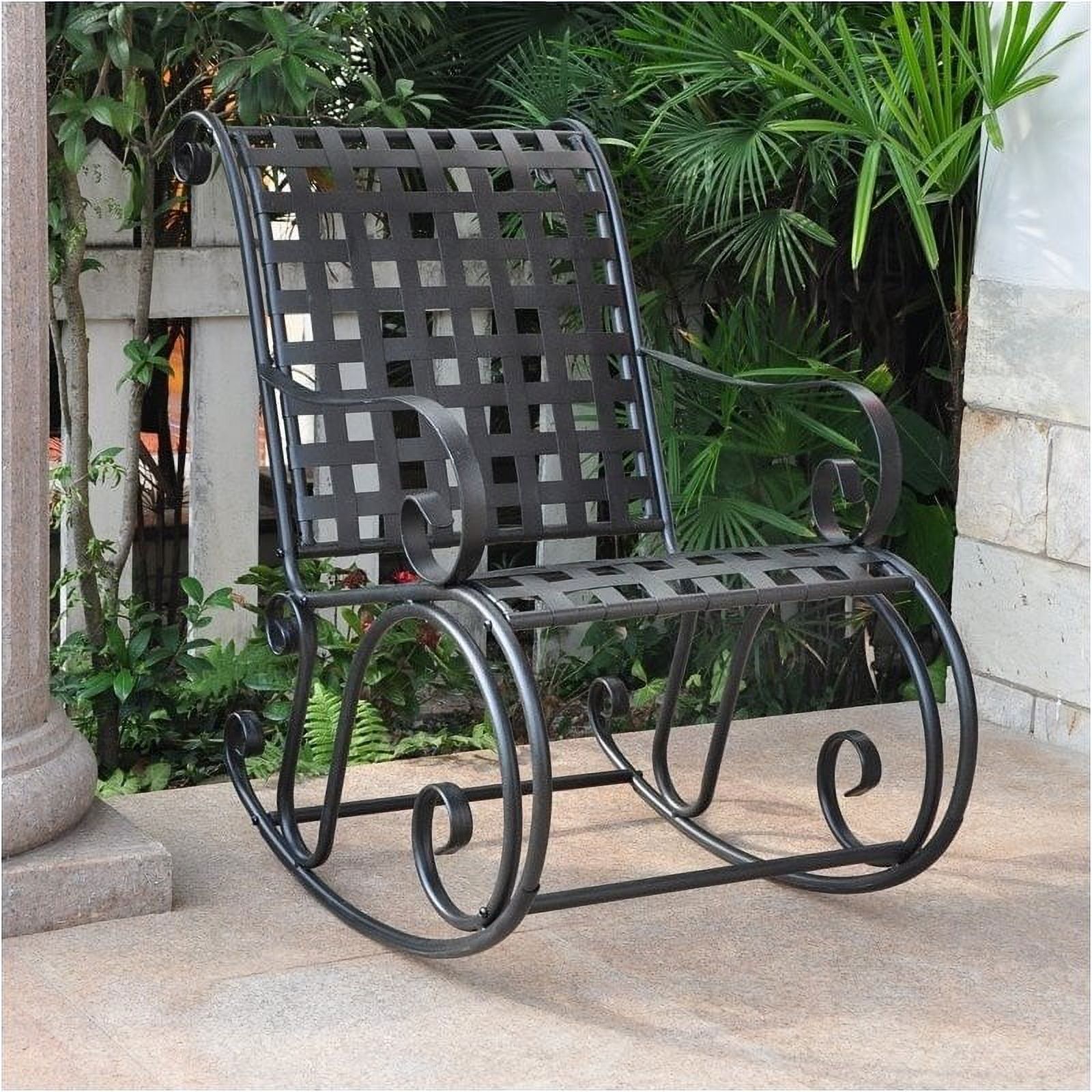 Pemberly Row Iron Scroll HighBack Patio Rocking Chair