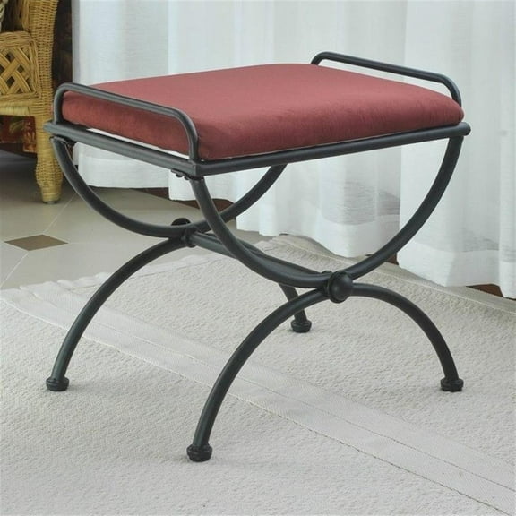 Pemberly Row Iron Vanity Bench in Red Wine