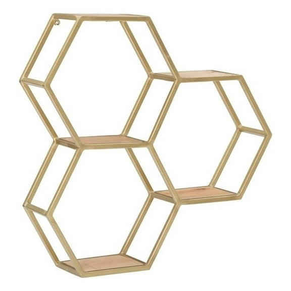 Pemberly Row Iron and Wood Wall Storage and Display Shelves in Gold