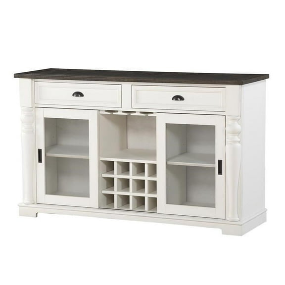 Pemberly Row Ivory and Dark Oak Wood Farmhouse Style Server with Storage