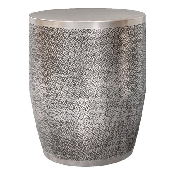 Pemberly Row Johnsen 18 in Metal Accent Table with Web Pattern in Silver