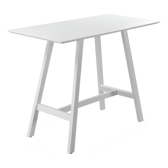 Pemberly Row Keli 43" Outdoor Bar Table with Plank Top in White Aluminum