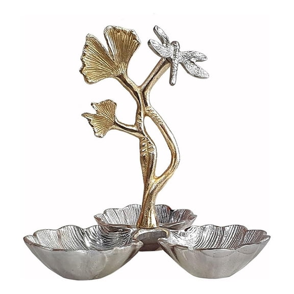 Pemberly Row Keva 9" Decorative Leaf Bowl with Dragonfly in Gold/Silver