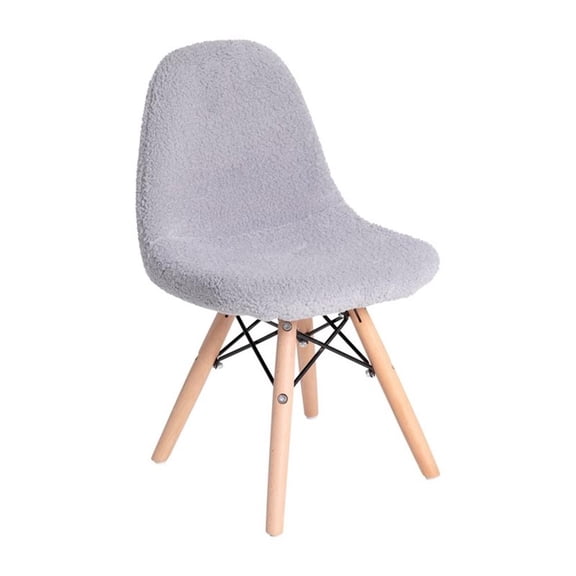 Pemberly Row Kids Armless Faux Shearling Chair with Beechwood Legs in Gray