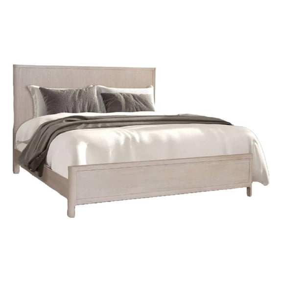 Pemberly Row King Bed Rounded Edges White Wash Brown Solid Rubberwood Frame