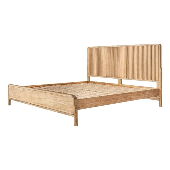 Pemberly Row King Bed w/ Fluted Headboard & Low Profile Platform - Natural Brown