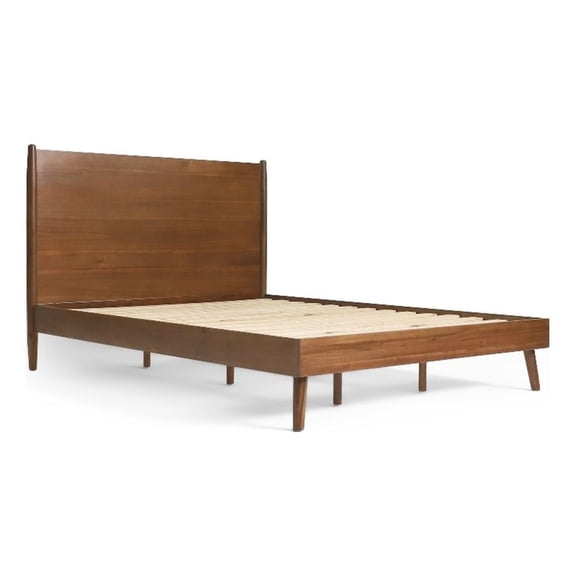 Pemberly Row King Bed w/ Slat Panel Headboard & Splayed Legs - Rich Brown Acacia