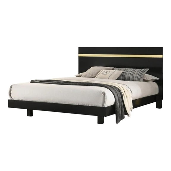 Pemberly Row King Bed with Underbed LED and Gold Acrylic Trim in Black